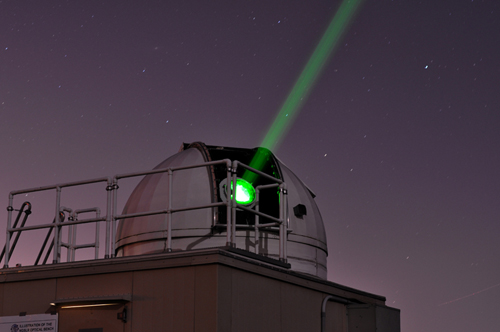 Laser ranging stations use short-pulse lasers and state-of-the-art optical receivers and timing electronics to measure the two-way time of flight (and hence distance) from ground stations to retroreflector arrays on Earth-orbiting satellites and the Moon.