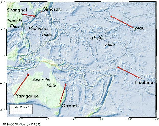 Map of tectonic motion in the Pacific Basin