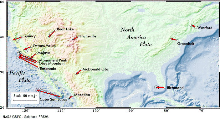 Map of tectonic motion in North America