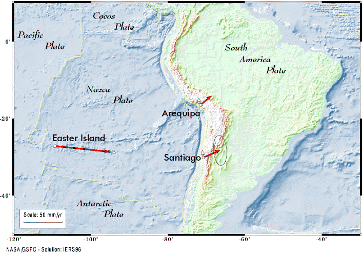 Map of tectonic motion in South America
